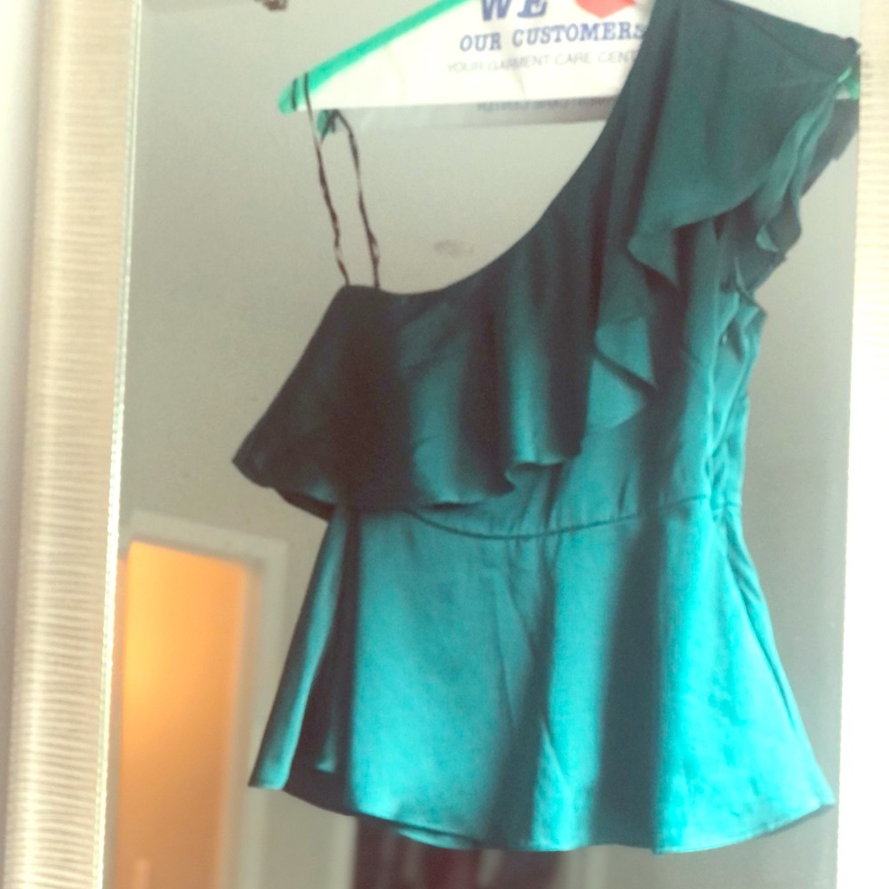 Deep green one shoulder top